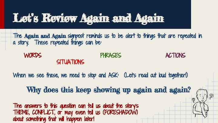 Let’s Review Again and Again The Again and Again signpost reminds us to be