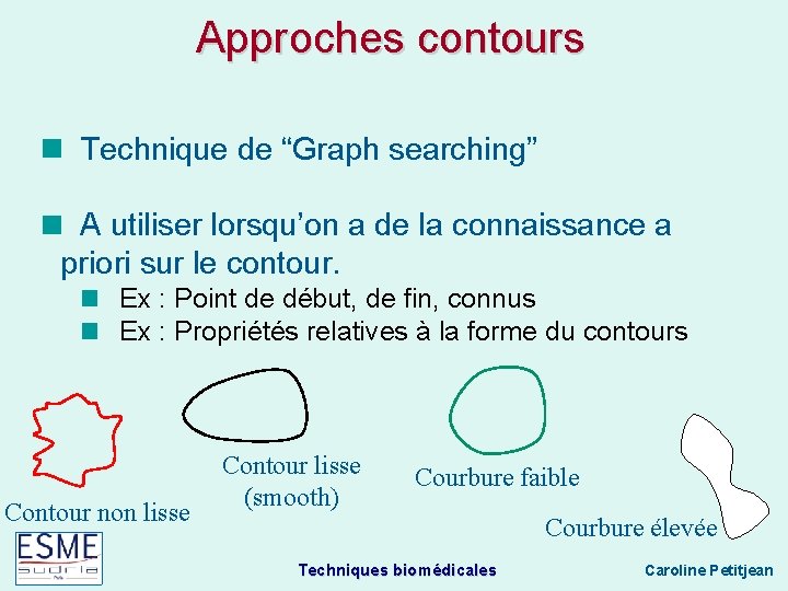Approches contours Technique de “Graph searching” A utiliser lorsqu’on a de la connaissance a