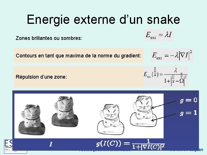 Energie externe d’un snake Zones brillantes ou sombres: Contours en tant que maxima de