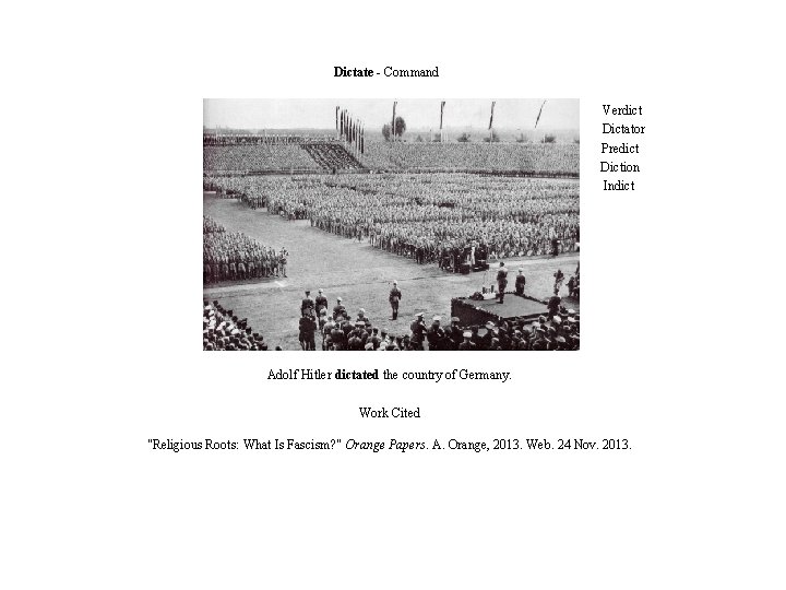 Dictate - Command Verdict Dictator Predict Diction Indict Adolf Hitler dictated the country of