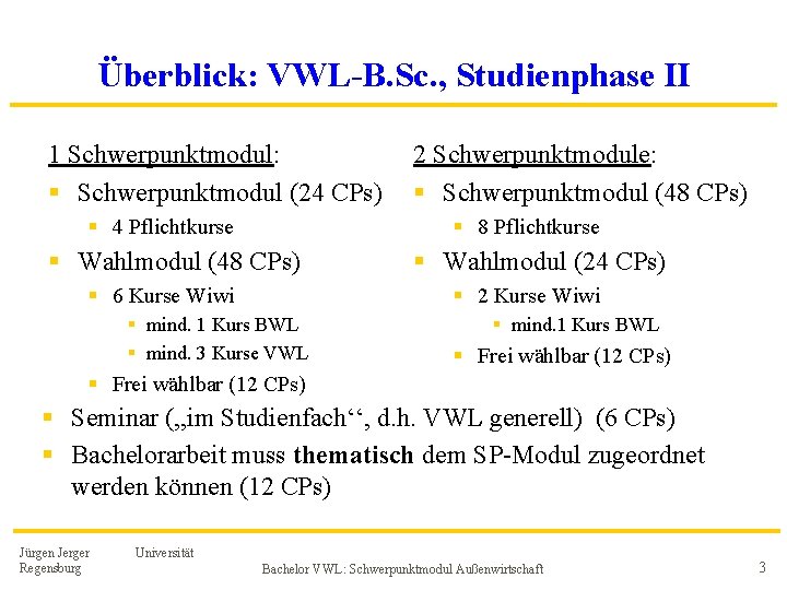 Überblick: VWL-B. Sc. , Studienphase II 1 Schwerpunktmodul: § Schwerpunktmodul (24 CPs) § 4 Überblick: VWL-B. Sc. , Studienphase II 1 Schwerpunktmodul: § Schwerpunktmodul (24 CPs) § 4