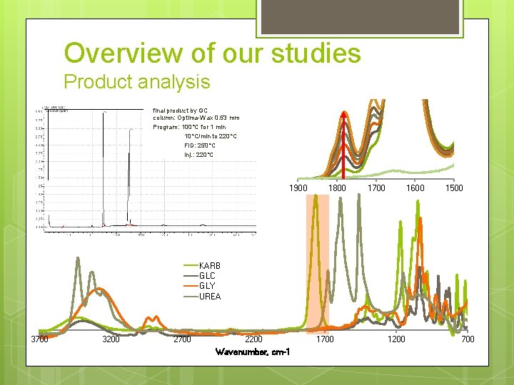 Overview of our studies Product analysis final product by GC column: Optima-Wax 0. 53