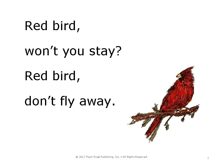 Red bird, won’t you stay? Red bird, don’t fly away. © 2017 Plank Road