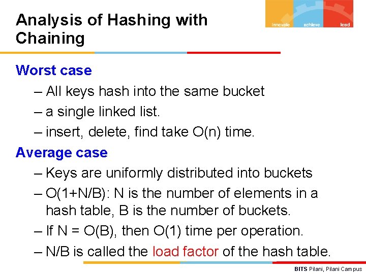 Analysis of Hashing with Chaining Worst case – All keys hash into the same