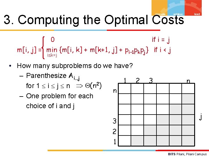 3. Computing the Optimal Costs 0 if i = j m[i, j] = min