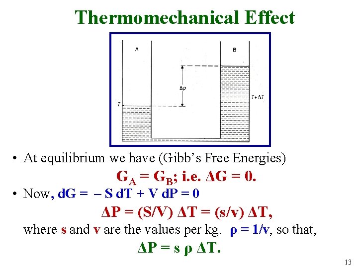 Thermomechanical Effect • At equilibrium we have (Gibb’s Free Energies) GA = GB; i.