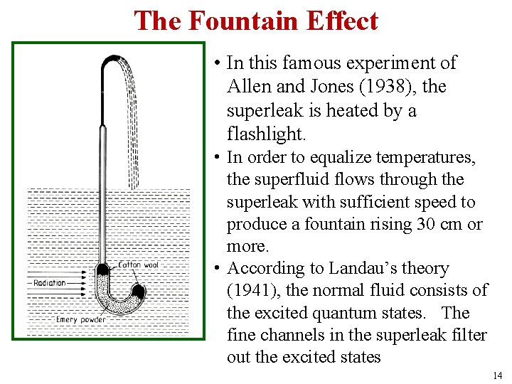 The Fountain Effect • In this famous experiment of Allen and Jones (1938), the