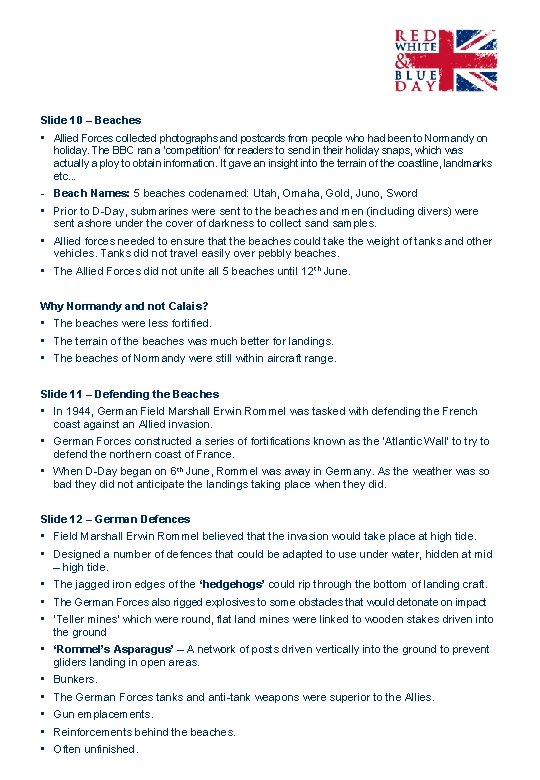 Slide 10 – Beaches • Allied Forces collected photographs and postcards from people who