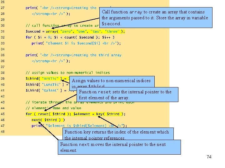 Call function array to create an array that contains the arguments passed to it.