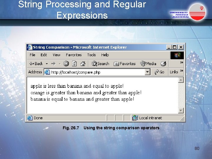 String Processing and Regular Expressions Fig. 26. 7 Using the string comparison operators. 80