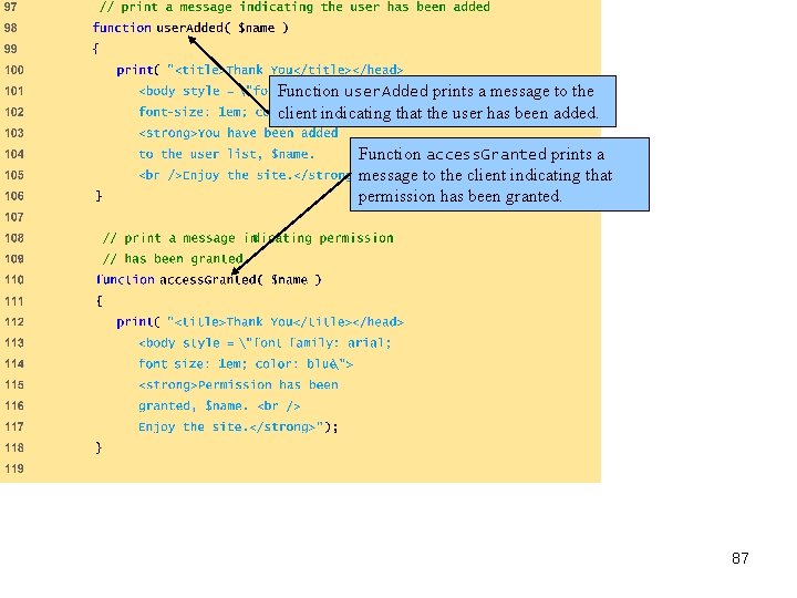 Function user. Added prints a message to the client indicating that the user has
