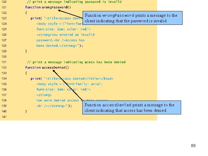 Function wrong. Password prints a message to the client indicating that the password is