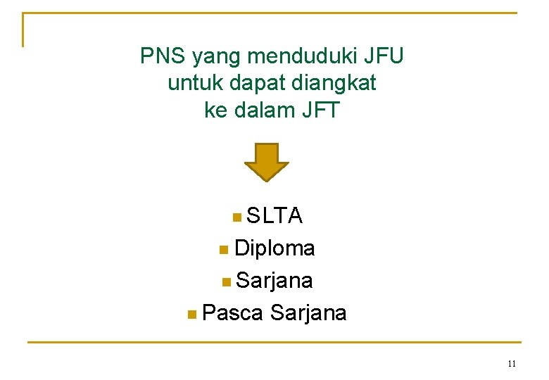 PNS yang menduduki JFU untuk dapat diangkat ke dalam JFT n SLTA n Diploma