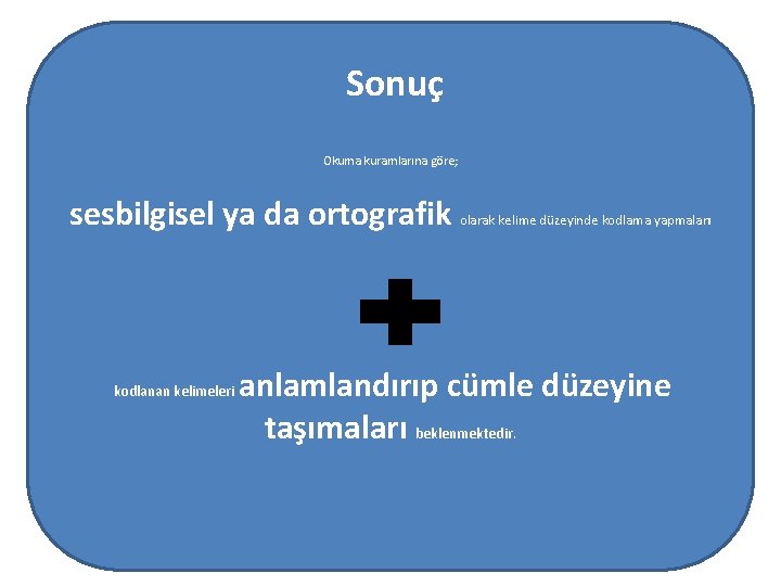 Sonuç Okuma kuramlarına göre; sesbilgisel ya da ortografik olarak kelime düzeyinde kodlama yapmaları kodlanan