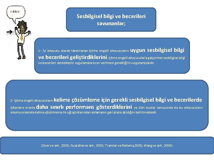 Sesbilgisel bilgi ve becerileri savunanlar; 1 - İyi okuyucu olarak tanımlanan işitme engelli okuyucuların