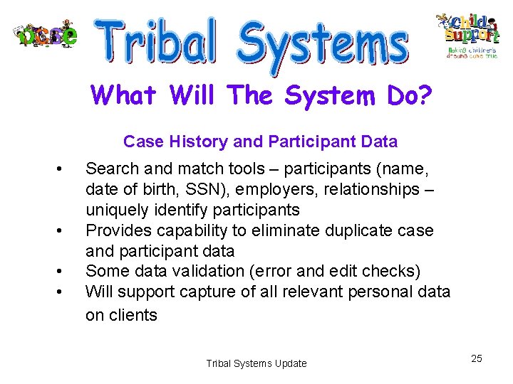 What Will The System Do? Case History and Participant Data • • Search and