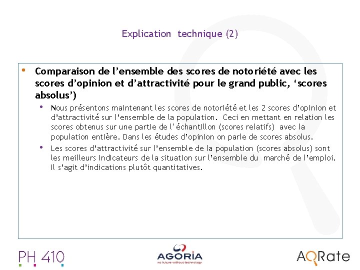 Explication technique (2) • Comparaison de l’ensemble des scores de notoriété avec les scores