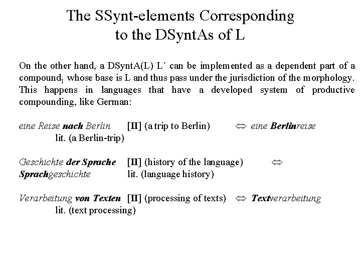 The SSynt elements Corresponding to the DSynt. As of L On the other hand,