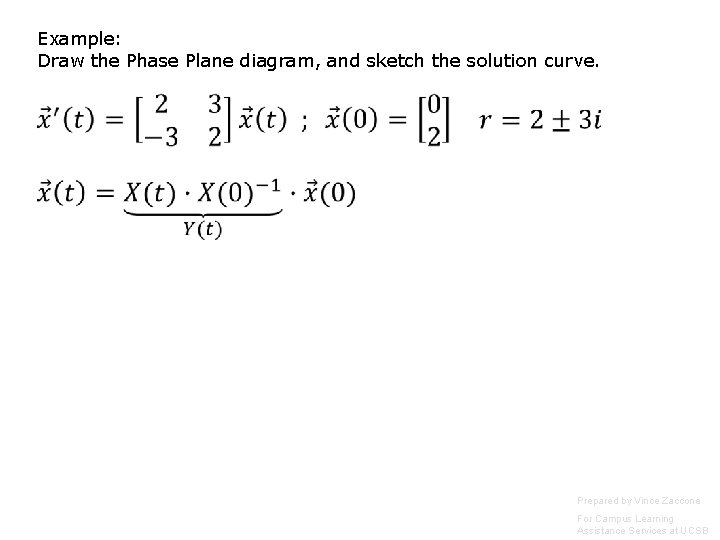 Example: Draw the Phase Plane diagram, and sketch the solution curve. Prepared by Vince