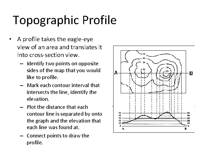 Topographic Profile • A profile takes the eagle-eye view of an area and translates
