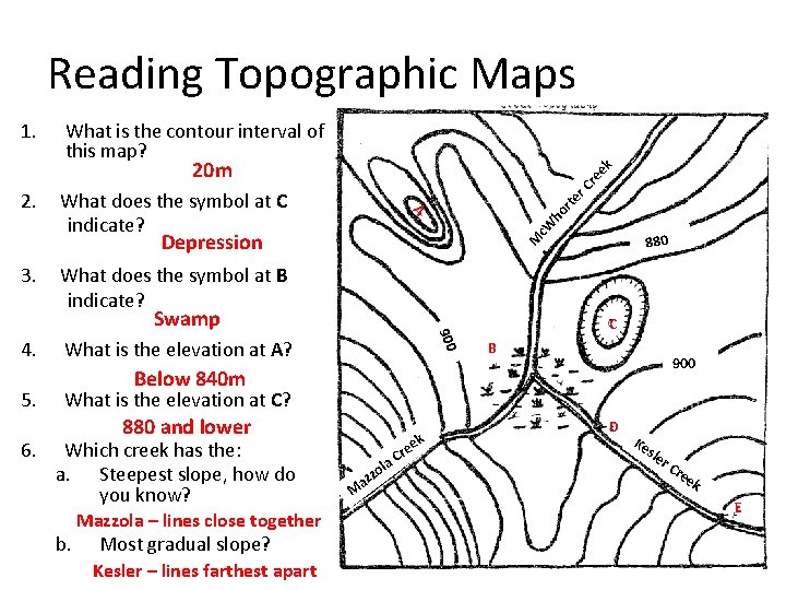 Reading Topographic Maps 1. What is the contour interval of this map? Cr ee