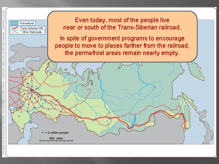 Even today, most of the people live near or south of the Trans-Siberian railroad.