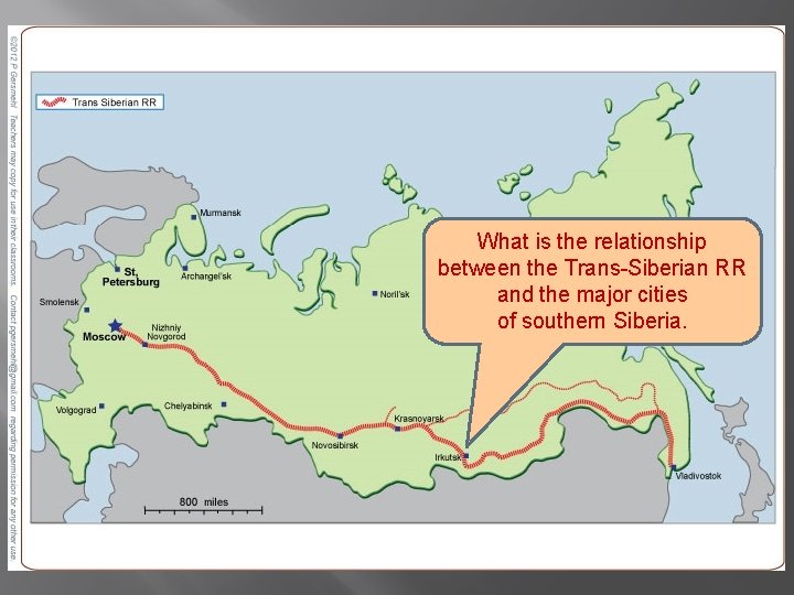 What is the relationship between the Trans-Siberian RR and the major cities of southern