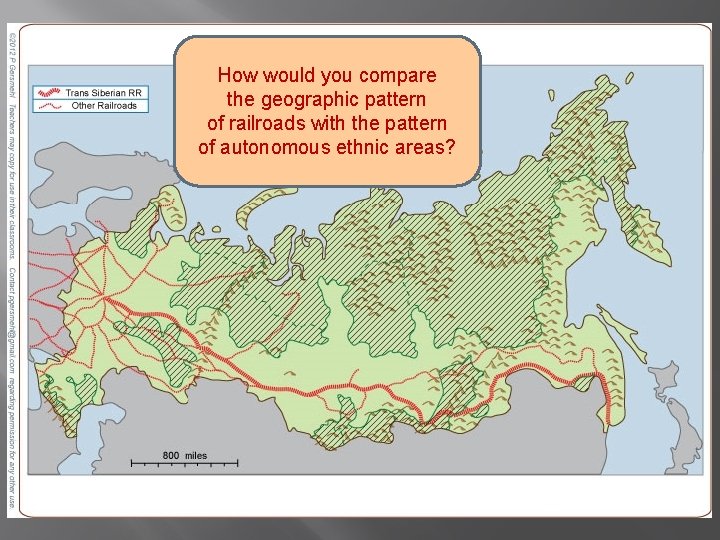 How would you compare the geographic pattern of railroads with the pattern of autonomous