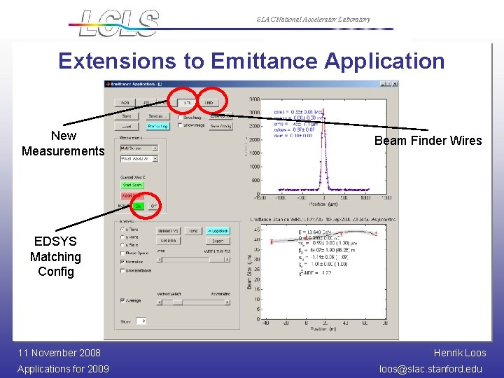 SLAC National Accelerator Laboratory Extensions to Emittance Application New Measurements Beam Finder Wires EDSYS