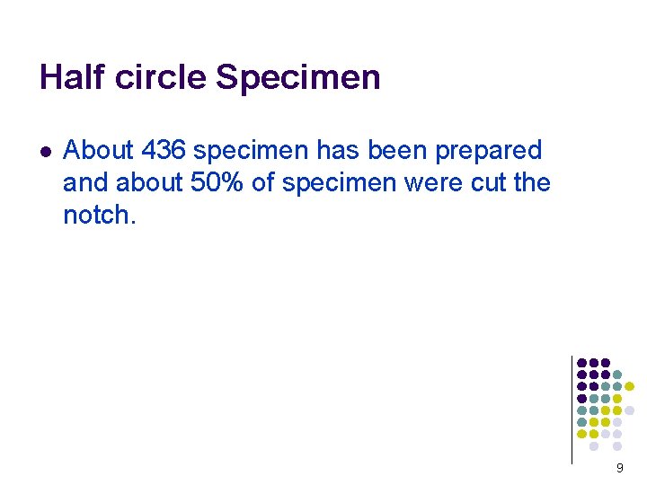 Half circle Specimen l About 436 specimen has been prepared and about 50% of