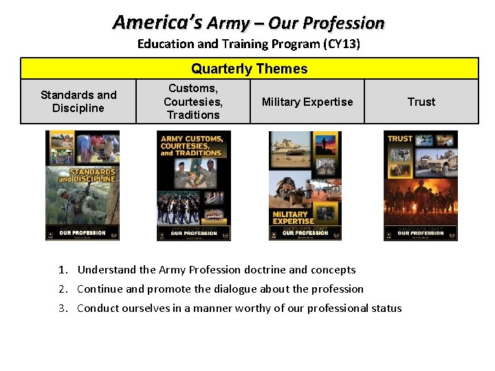 America’s Army – Our Profession Education and Training Program (CY 13) Quarterly Themes Standards