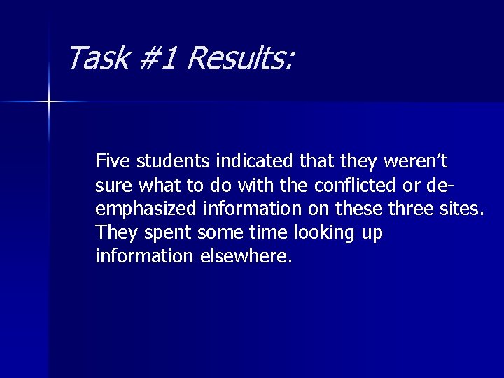 Task #1 Results: Five students indicated that they weren’t sure what to do with