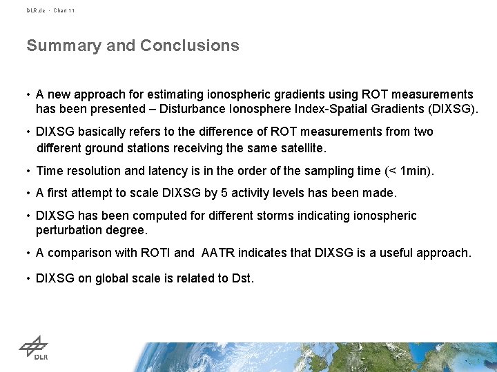 DLR. de • Chart 11 Summary and Conclusions • A new approach for estimating