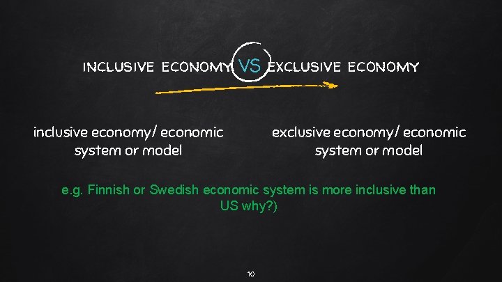 inclusive economy VS exclusive economy inclusive economy/ economic system or model exclusive economy/ economic