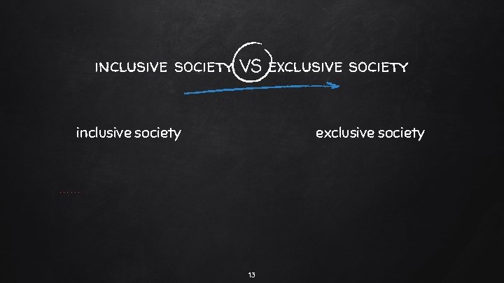 inclusive society VS exclusive society inclusive society exclusive society …… 13 