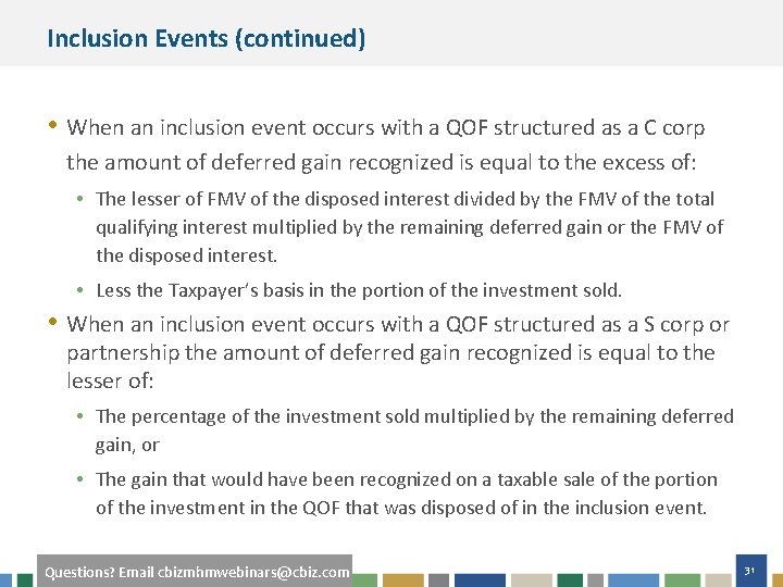 Inclusion Events (continued) • When an inclusion event occurs with a QOF structured as