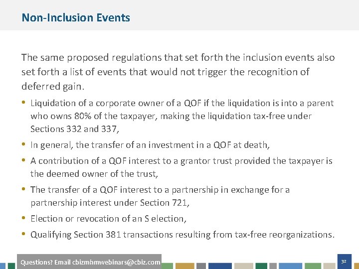 Non-Inclusion Events The same proposed regulations that set forth the inclusion events also set