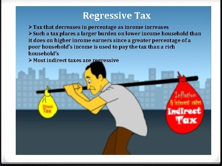 Regressive Tax ØTax that decreases in percentage as income increases ØSuch a tax places