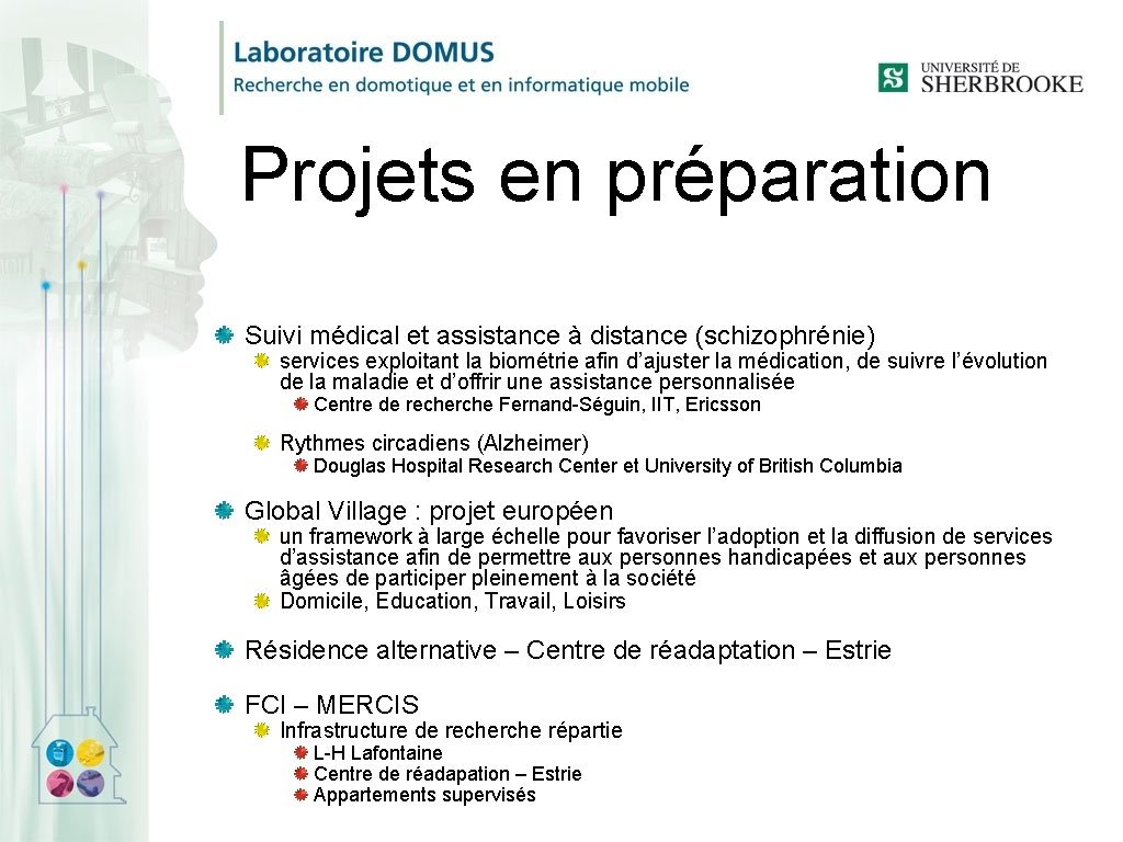 Projets en préparation Suivi médical et assistance à distance (schizophrénie) services exploitant la biométrie