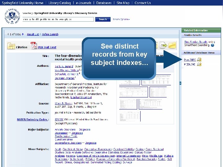 See distinct records from key subject indexes… 