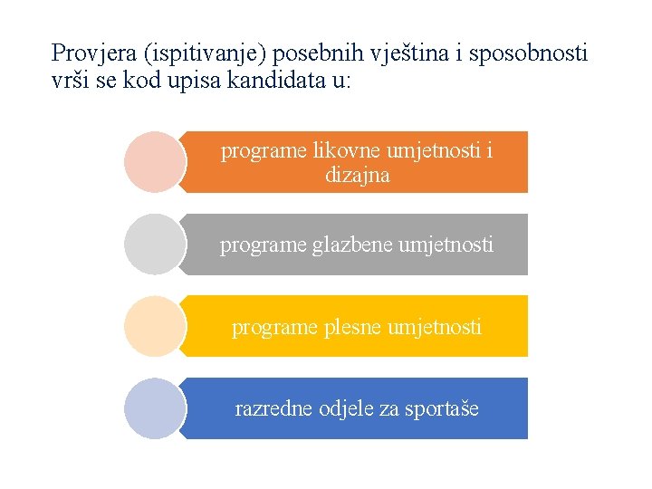 Provjera (ispitivanje) posebnih vještina i sposobnosti vrši se kod upisa kandidata u: programe likovne