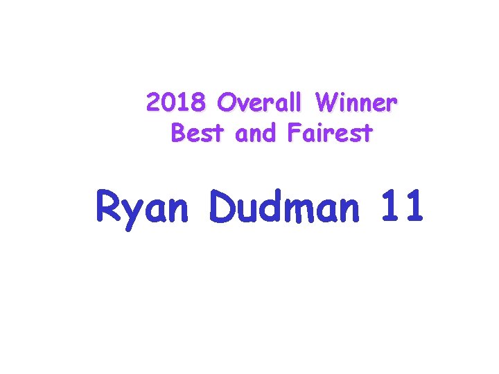 2018 Overall Winner Best and Fairest Ryan Dudman 11 