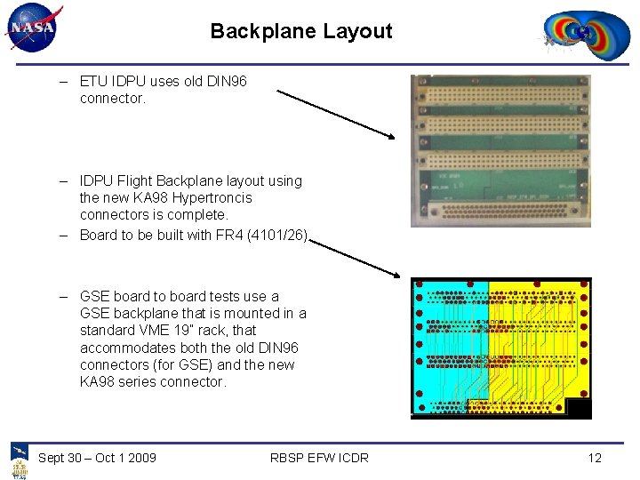 Backplane Layout – ETU IDPU uses old DIN 96 connector. – IDPU Flight Backplane