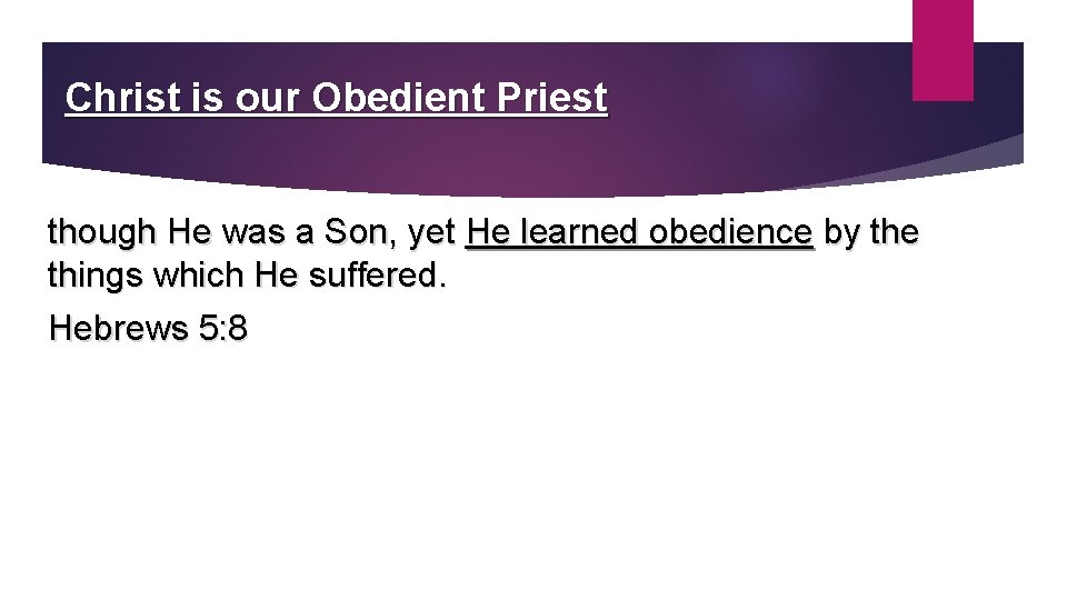 Christ is our Obedient Priest though He was a Son, yet He learned obedience