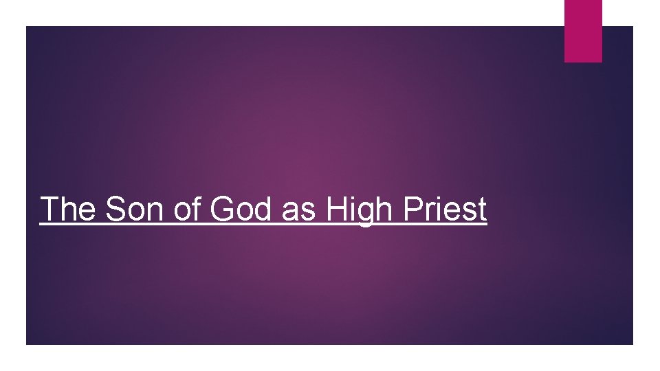 The Son of God as High Priest 