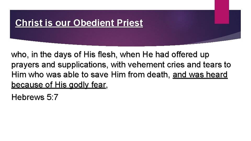 Christ is our Obedient Priest who, in the days of His flesh, when He