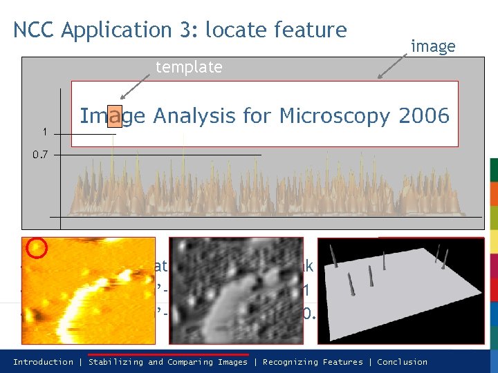 NCC Application 3: locate feature image template 1 0. 7 • Qualitative: locate ‘a’