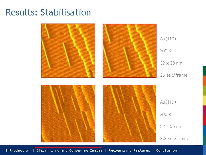 Results: Stabilisation Au(110) 300 K 39 x 38 nm 26 sec/frame Au(110) 300 K