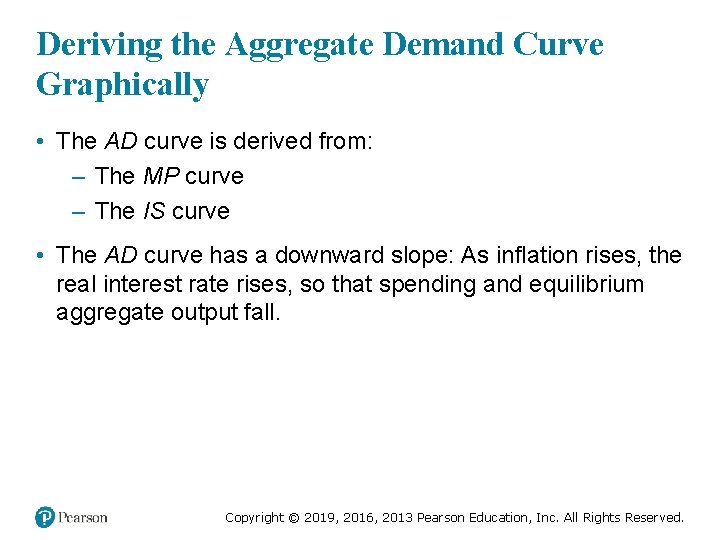 Deriving the Aggregate Demand Curve Graphically • The AD curve is derived from: –