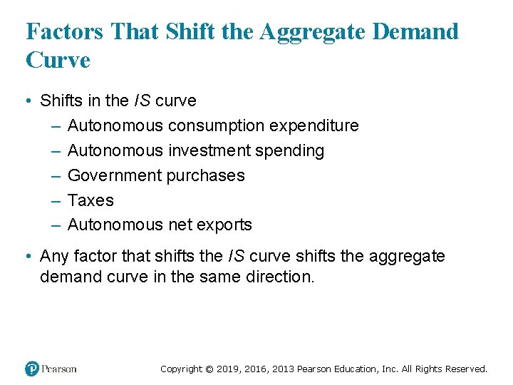 Factors That Shift the Aggregate Demand Curve • Shifts in the IS curve –